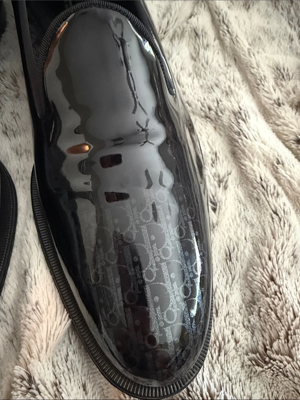 Dior Black Patent Monogram Slip-On Loafers